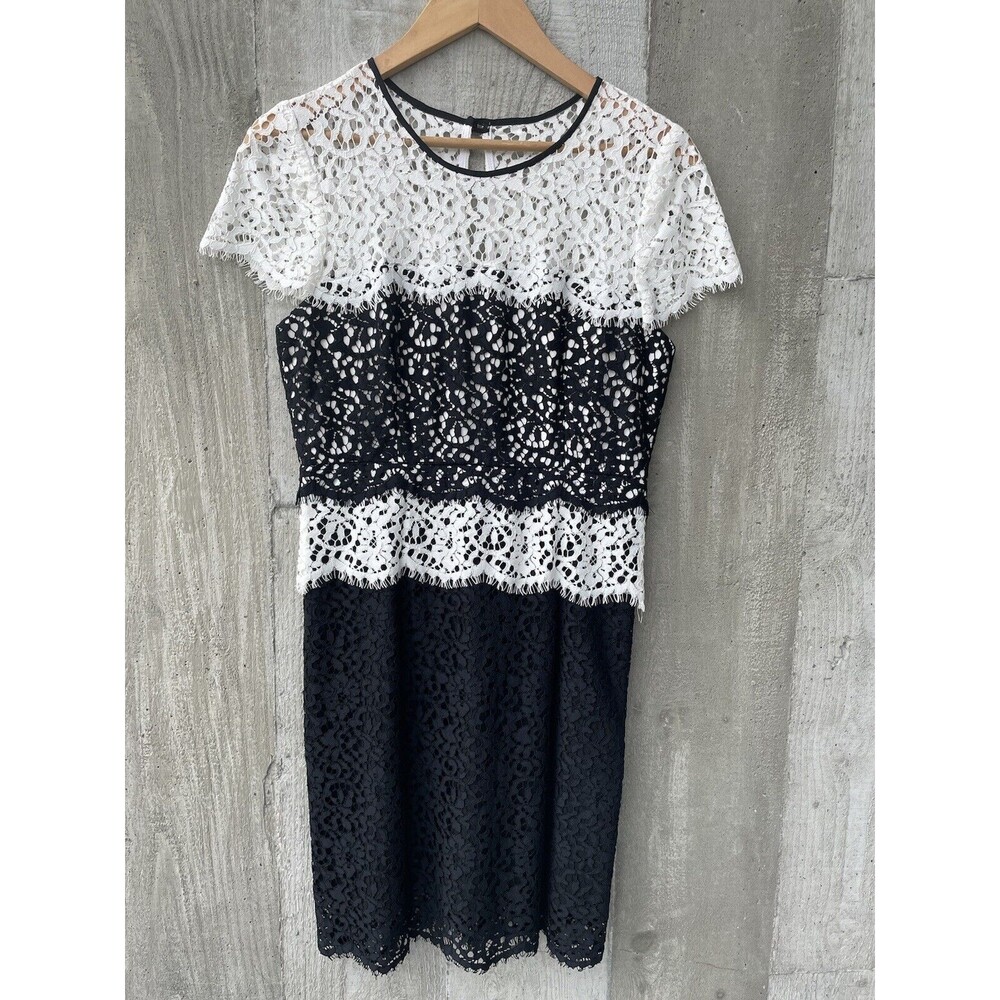 $500 New Milly Lace Overlay Black And White Sheath Dress Size 6